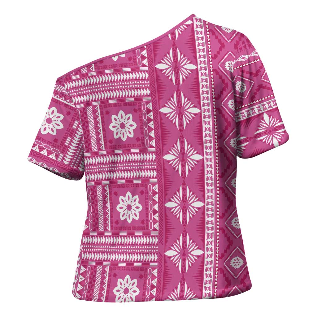 Fiji Masi All Pink Cross Shoulder Shirt Tapa Pattern LT01 - Polynesian Pride
