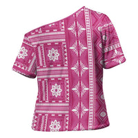 Fiji Masi All Pink Cross Shoulder Shirt Tapa Pattern LT01 - Polynesian Pride