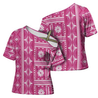 Fiji Masi All Pink Cross Shoulder Shirt Tapa Pattern LT01 - Polynesian Pride