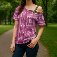 Fiji Masi All Pink Cross Shoulder Shirt Tapa Pattern LT01 - Polynesian Pride