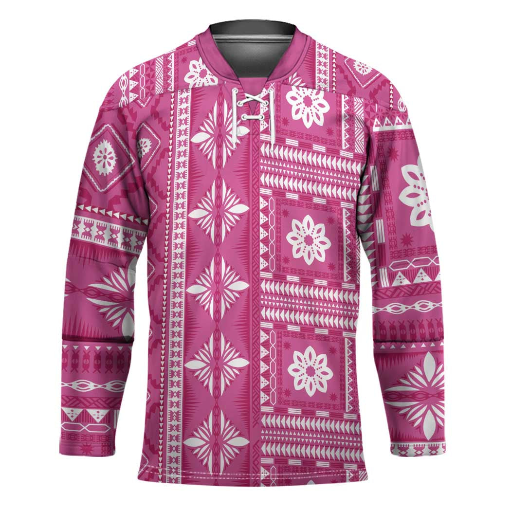 Fiji Masi All Pink Hockey Jersey Tapa Pattern LT01 Unisex Pink - Polynesian Pride