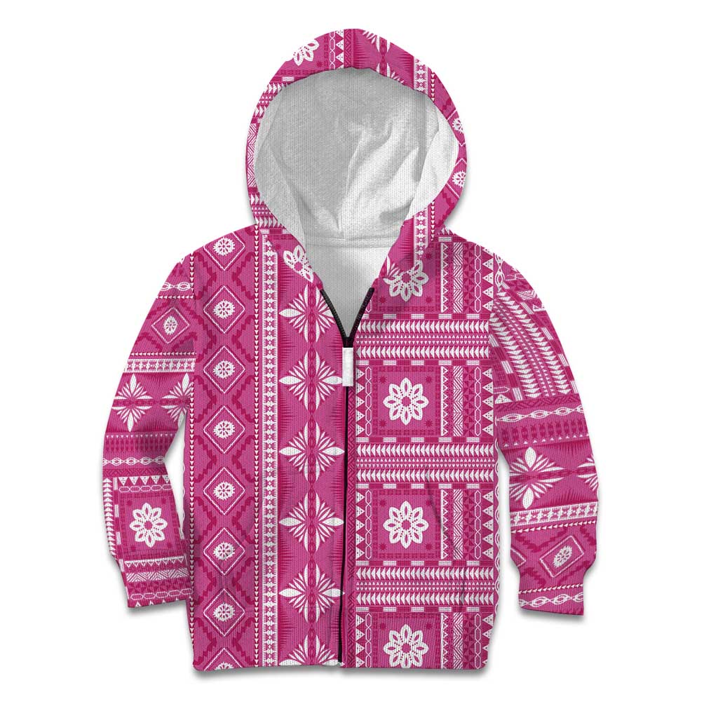 Fiji Masi All Pink Kid Hoodie Tapa Pattern LT01 Zip Hoodie Pink - Polynesian Pride