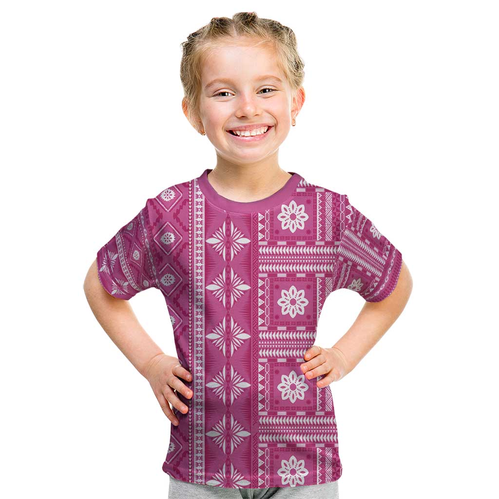 Fiji Masi All Pink Kid T Shirt Tapa Pattern LT01 Pink - Polynesian Pride