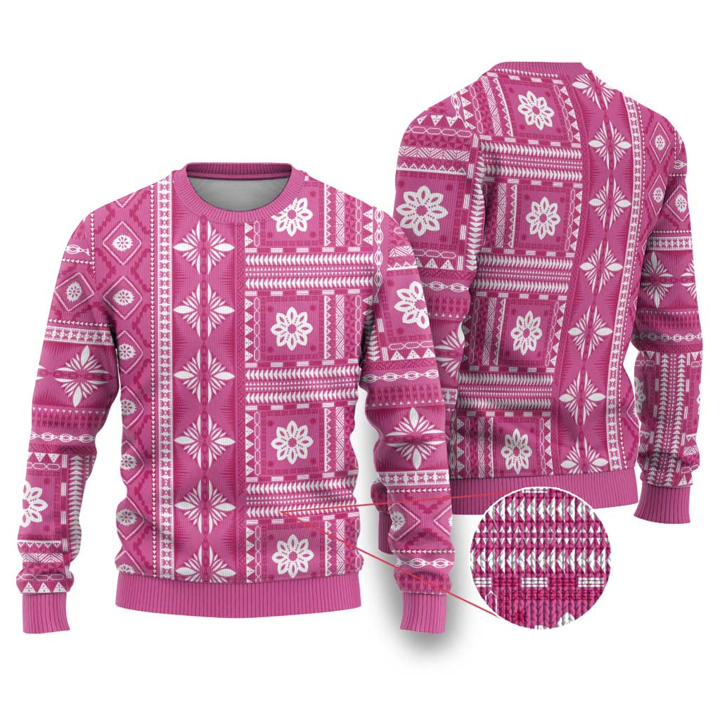 Fiji Masi All Pink Ugly Christmas Sweater Tapa Pattern LT01 Pink - Polynesian Pride