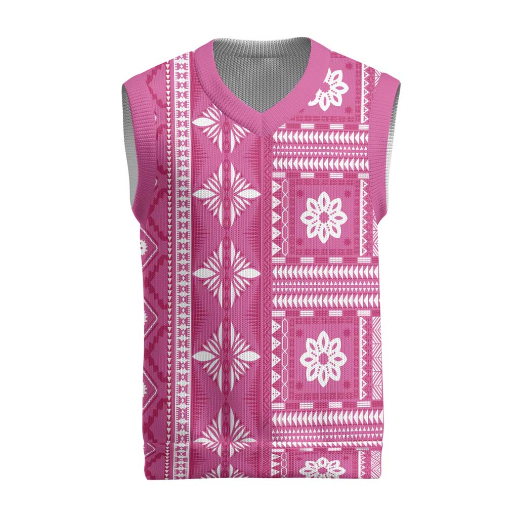 Fiji Masi All Pink Christmas Knitted V-Neck Vest Tapa Pattern LT01 Pink - Polynesian Pride