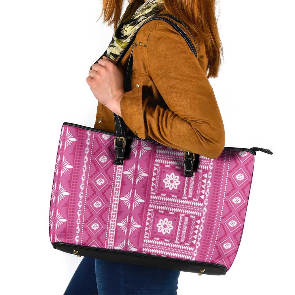 Fiji Masi All Pink Leather Tote Bag Tapa Pattern LT01 Pink - Polynesian Pride