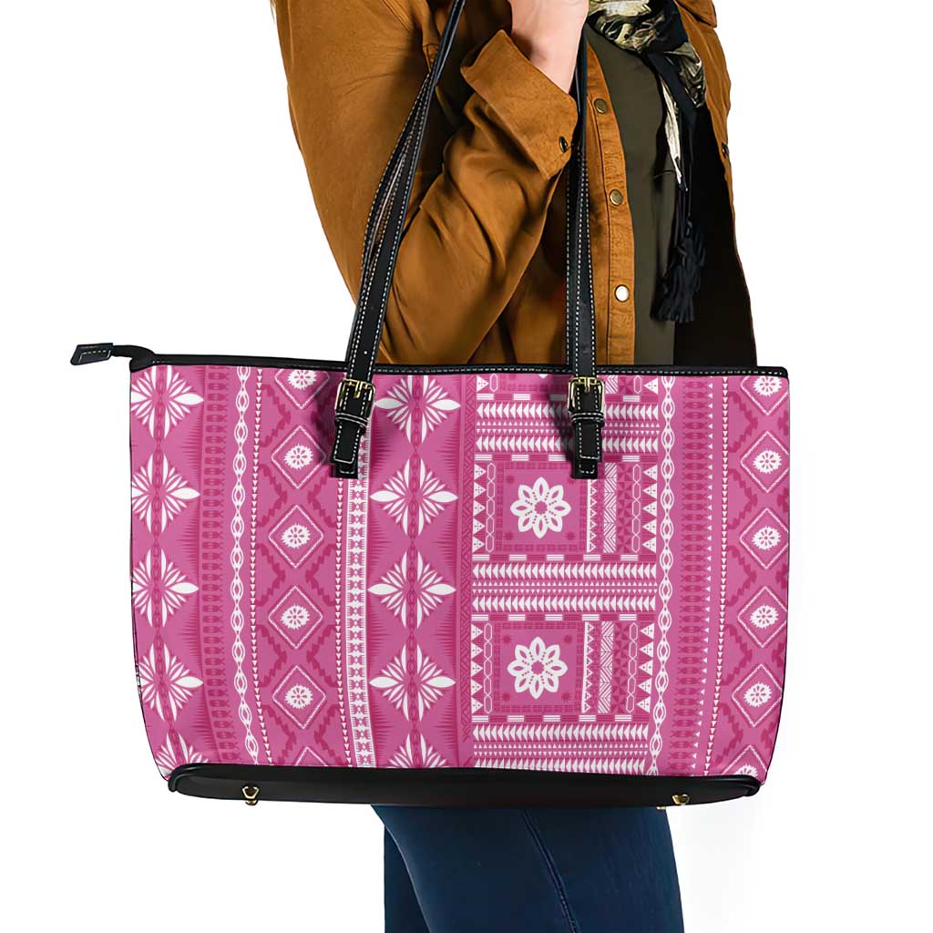 Fiji Masi All Pink Leather Tote Bag Tapa Pattern LT01 - Polynesian Pride