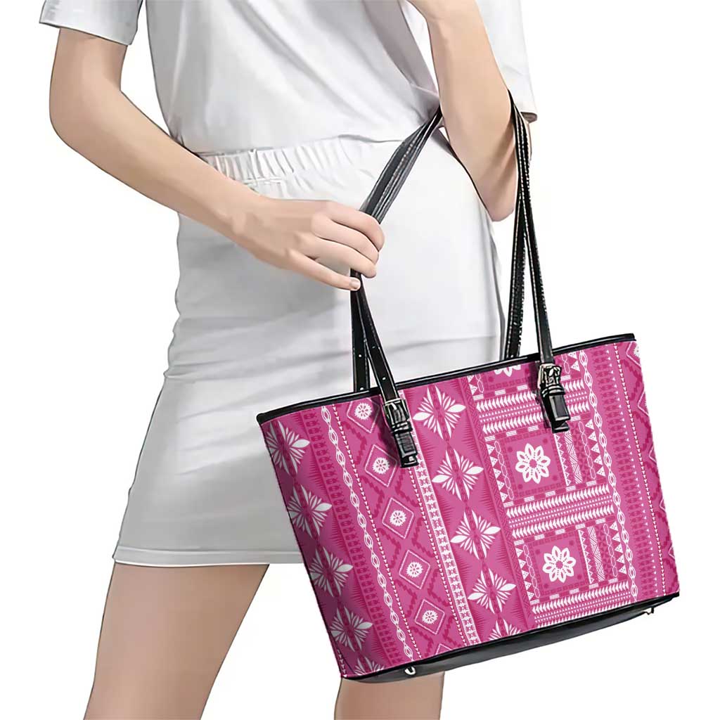 Fiji Masi All Pink Leather Tote Bag Tapa Pattern LT01 - Polynesian Pride
