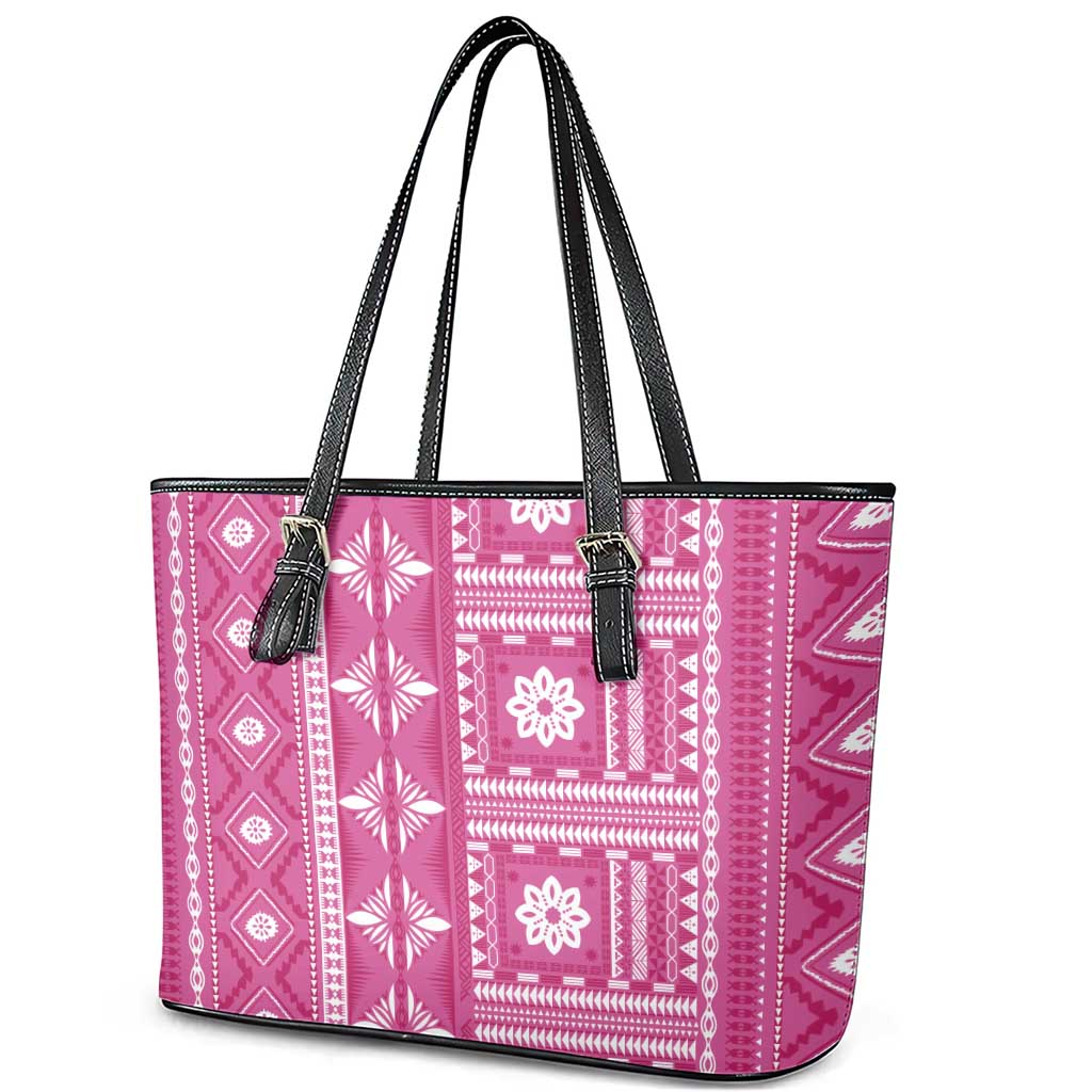 Fiji Masi All Pink Leather Tote Bag Tapa Pattern LT01 - Polynesian Pride