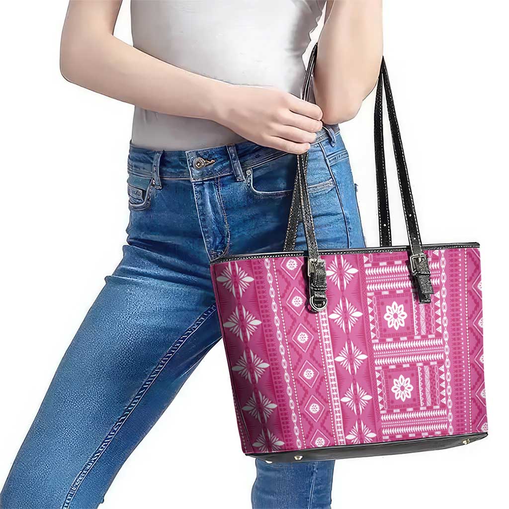 Fiji Masi All Pink Leather Tote Bag Tapa Pattern LT01 - Polynesian Pride