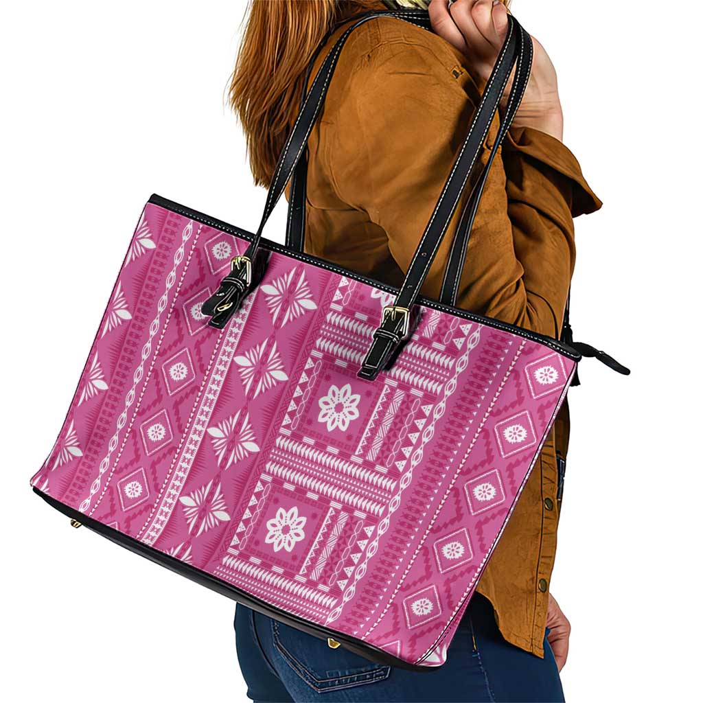 Fiji Masi All Pink Leather Tote Bag Tapa Pattern LT01 - Polynesian Pride