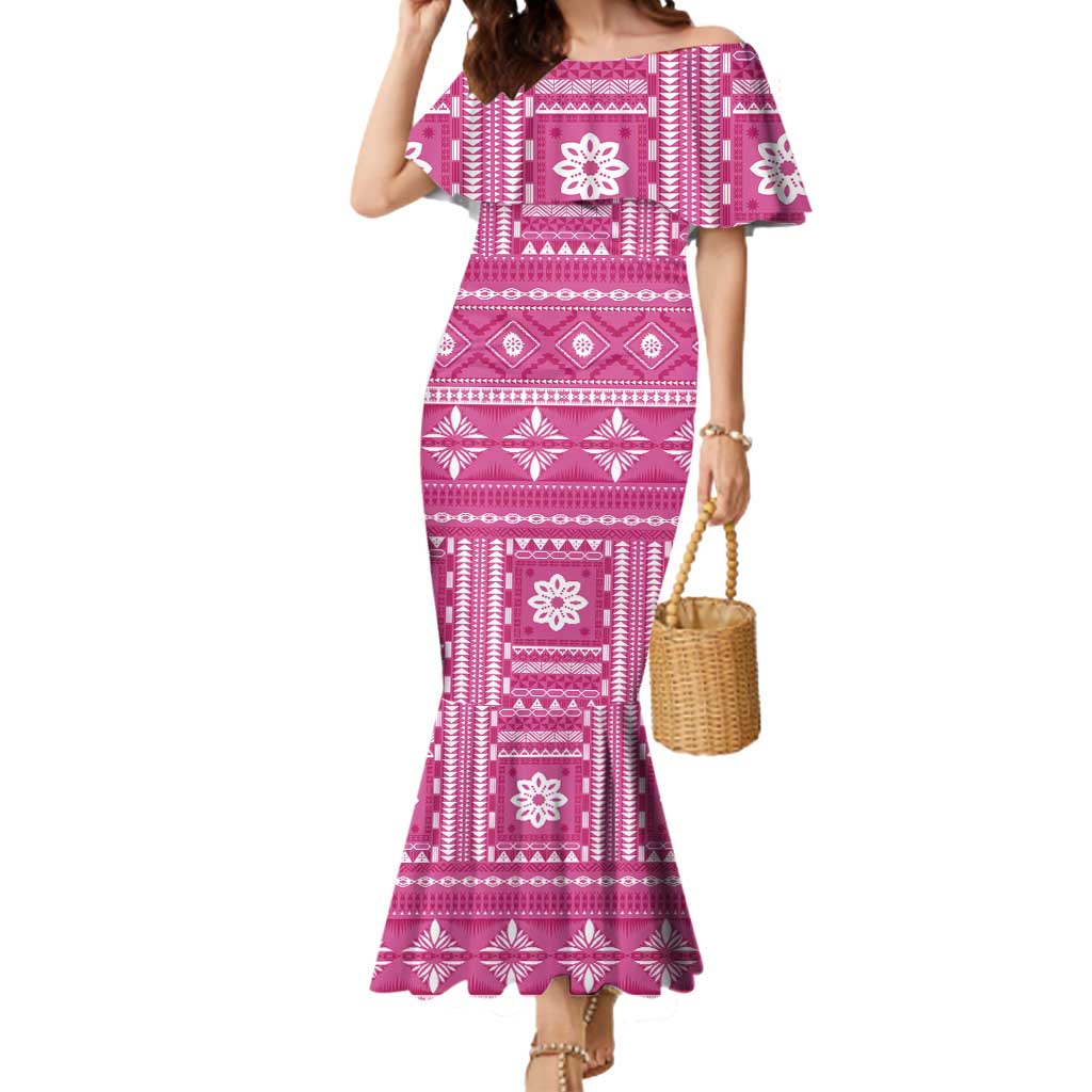 Fiji Masi All Pink Mermaid Dress Tapa Pattern LT01 Women Pink - Polynesian Pride