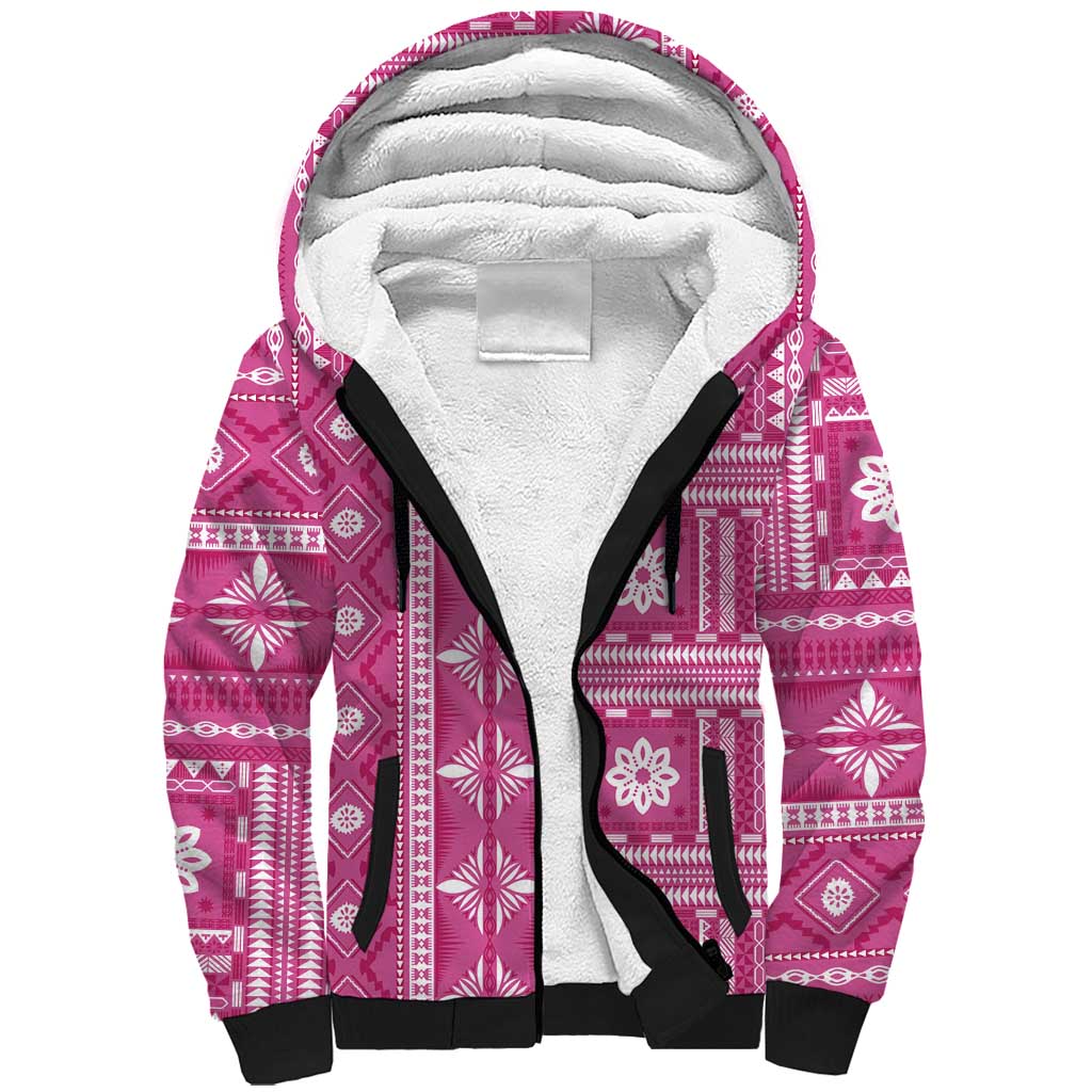Fiji Masi All Pink Sherpa Hoodie Tapa Pattern LT01 Unisex Pink - Polynesian Pride