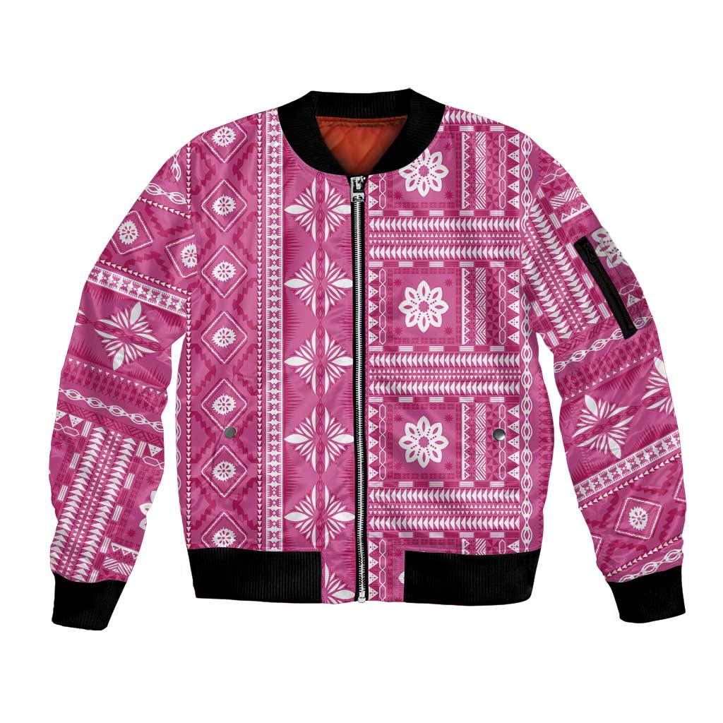 Fiji Masi All Pink Sleeve Zip Bomber Jacket Tapa Pattern LT01 Unisex Pink - Polynesian Pride