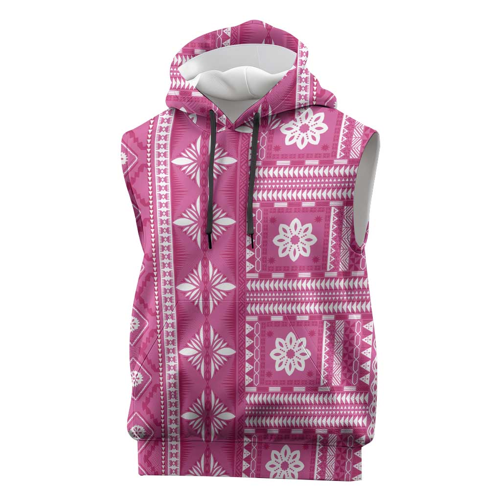 Fiji Masi All Pink Sleeveless Hoodie Tapa Pattern LT01 Pink - Polynesian Pride