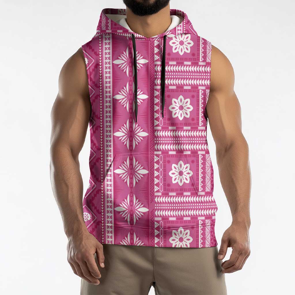 Fiji Masi All Pink Sleeveless Hoodie Tapa Pattern LT01 - Polynesian Pride