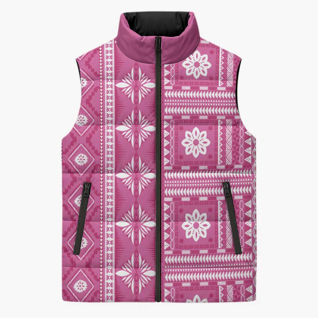 Fiji Masi All Pink Sleeveless Puffer Jacket Tapa Pattern LT01 Unisex Pink - Polynesian Pride
