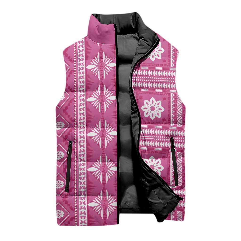 Fiji Masi All Pink Sleeveless Puffer Jacket Tapa Pattern LT01 - Polynesian Pride