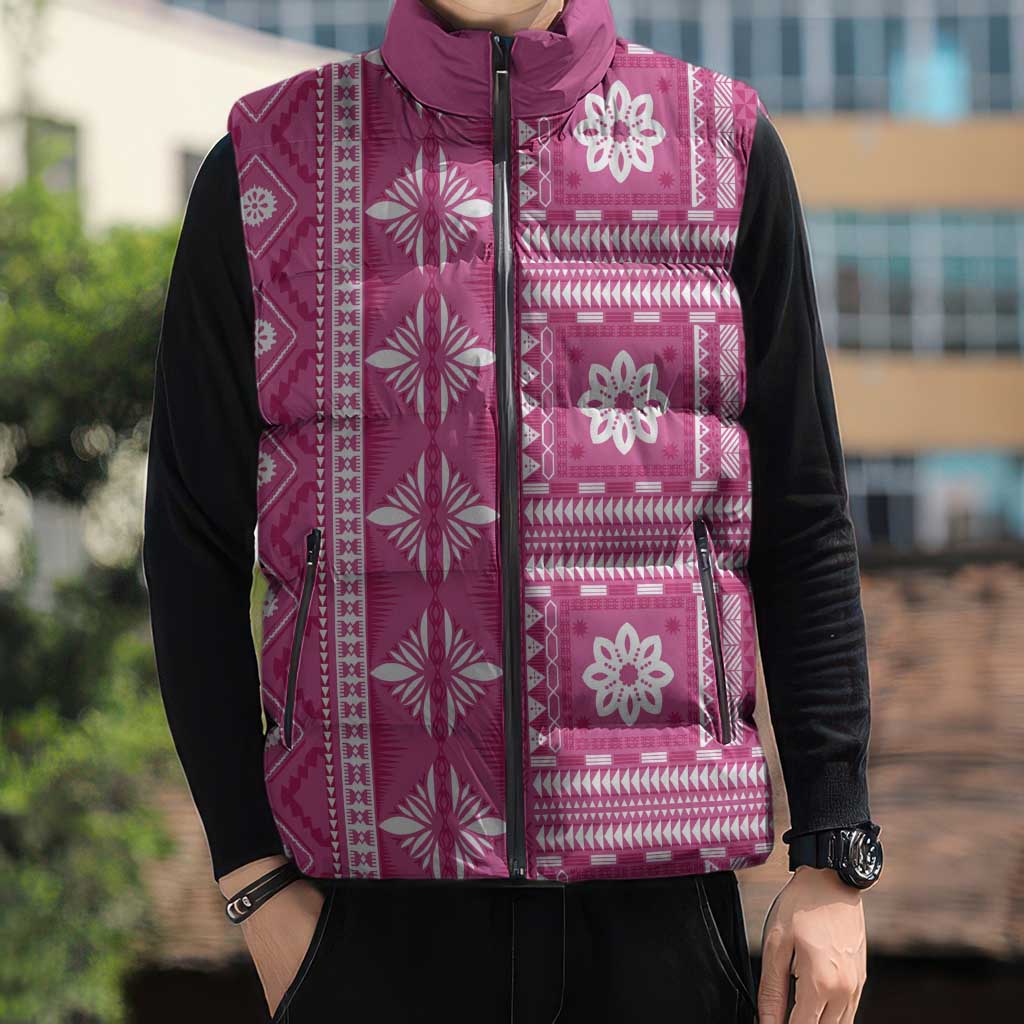 Fiji Masi All Pink Sleeveless Puffer Jacket Tapa Pattern LT01 - Polynesian Pride