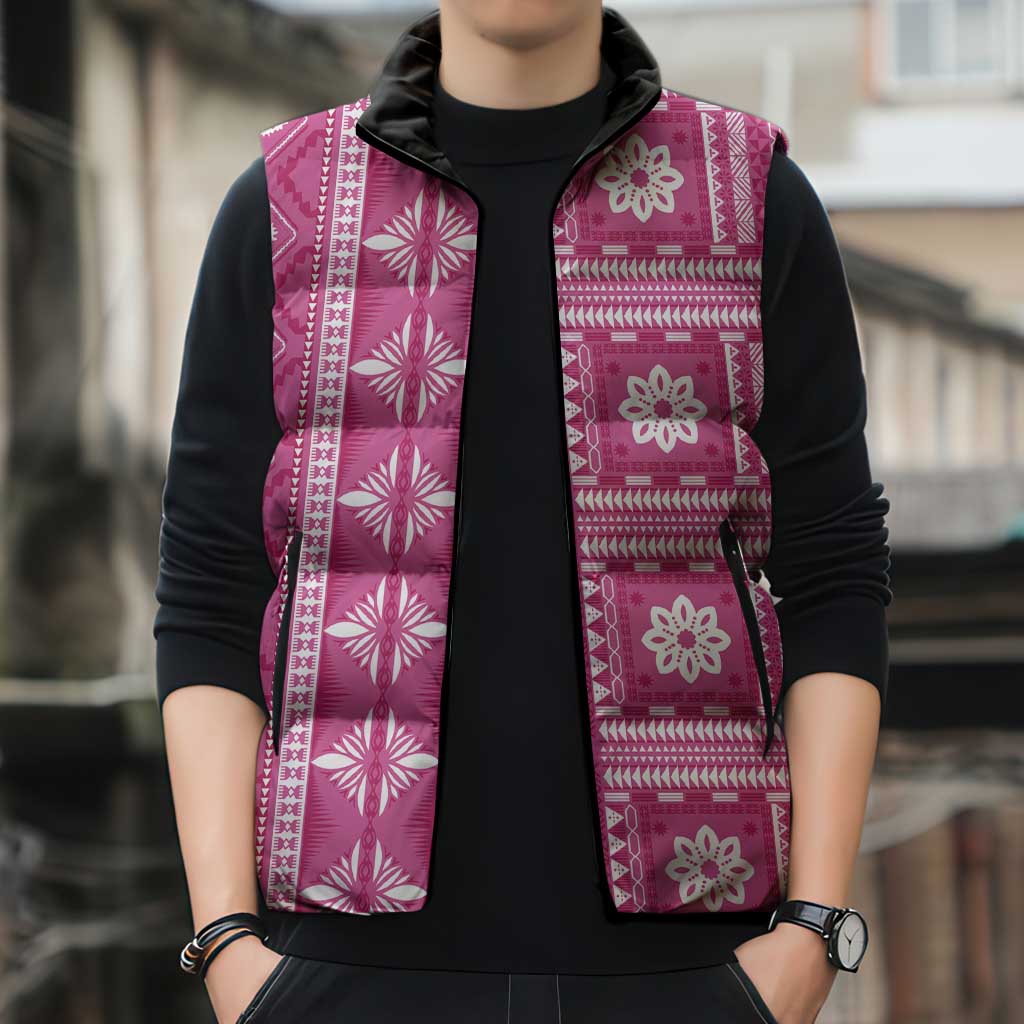 Fiji Masi All Pink Sleeveless Puffer Jacket Tapa Pattern LT01 - Polynesian Pride