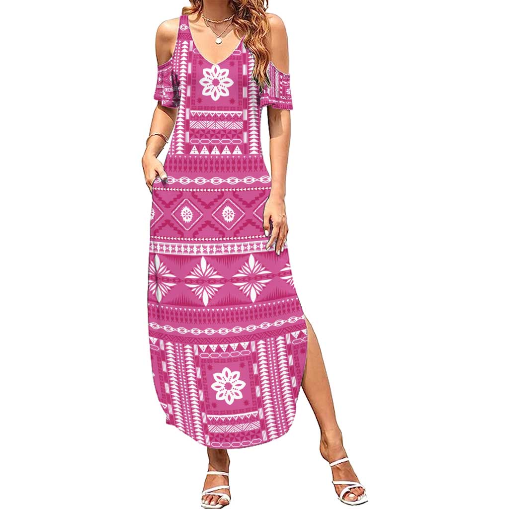 Fiji Masi All Pink Summer Maxi Dress Tapa Pattern LT01 Women Pink - Polynesian Pride