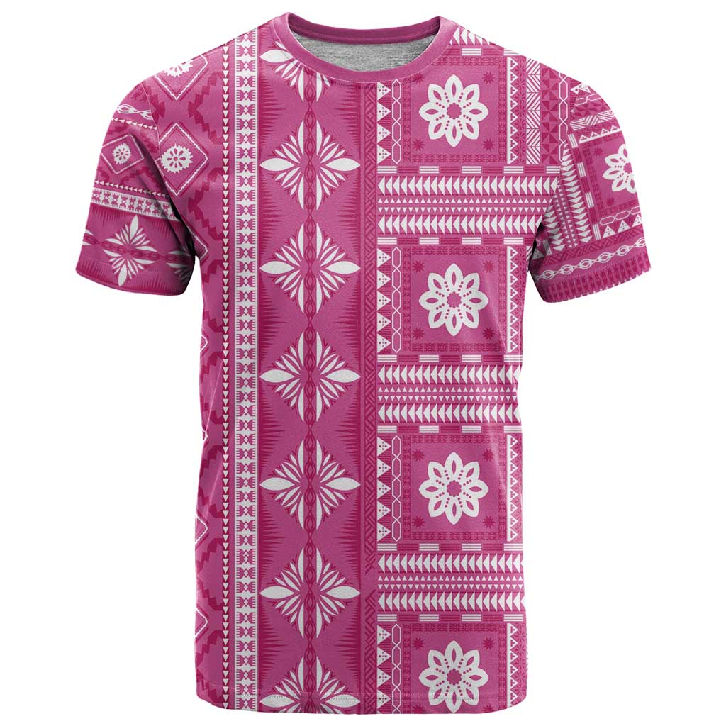 Fiji Masi All Pink T Shirt Tapa Pattern LT01 Pink - Polynesian Pride