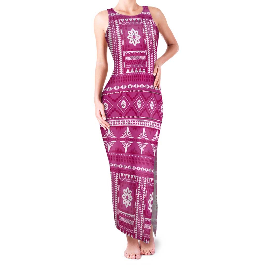 Fiji Masi All Pink Tank Maxi Dress Tapa Pattern LT01 Women Pink - Polynesian Pride