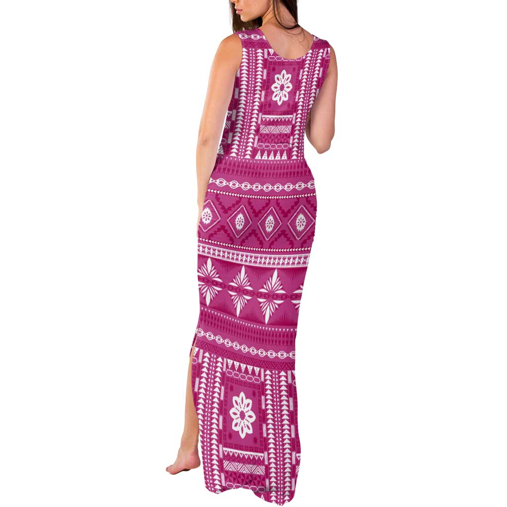 Fiji Masi All Pink Tank Maxi Dress Tapa Pattern LT01 - Polynesian Pride