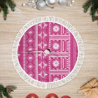 Fiji Masi All Pink Tree Skirt Tapa Pattern LT01 Fringed Pink - Polynesian Pride
