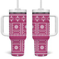 Fiji Masi All Pink Tumbler With Handle Tapa Pattern LT01 One Size: 40 oz Pink - Polynesian Pride