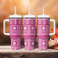 Fiji Masi All Pink Tumbler With Handle Tapa Pattern LT01 - Polynesian Pride