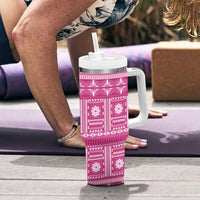 Fiji Masi All Pink Tumbler With Handle Tapa Pattern LT01 - Polynesian Pride