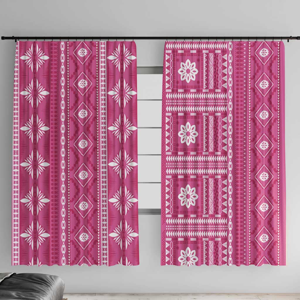 Fiji Masi All Pink Window Curtain Tapa Pattern LT01 With Hooks Pink - Polynesian Pride