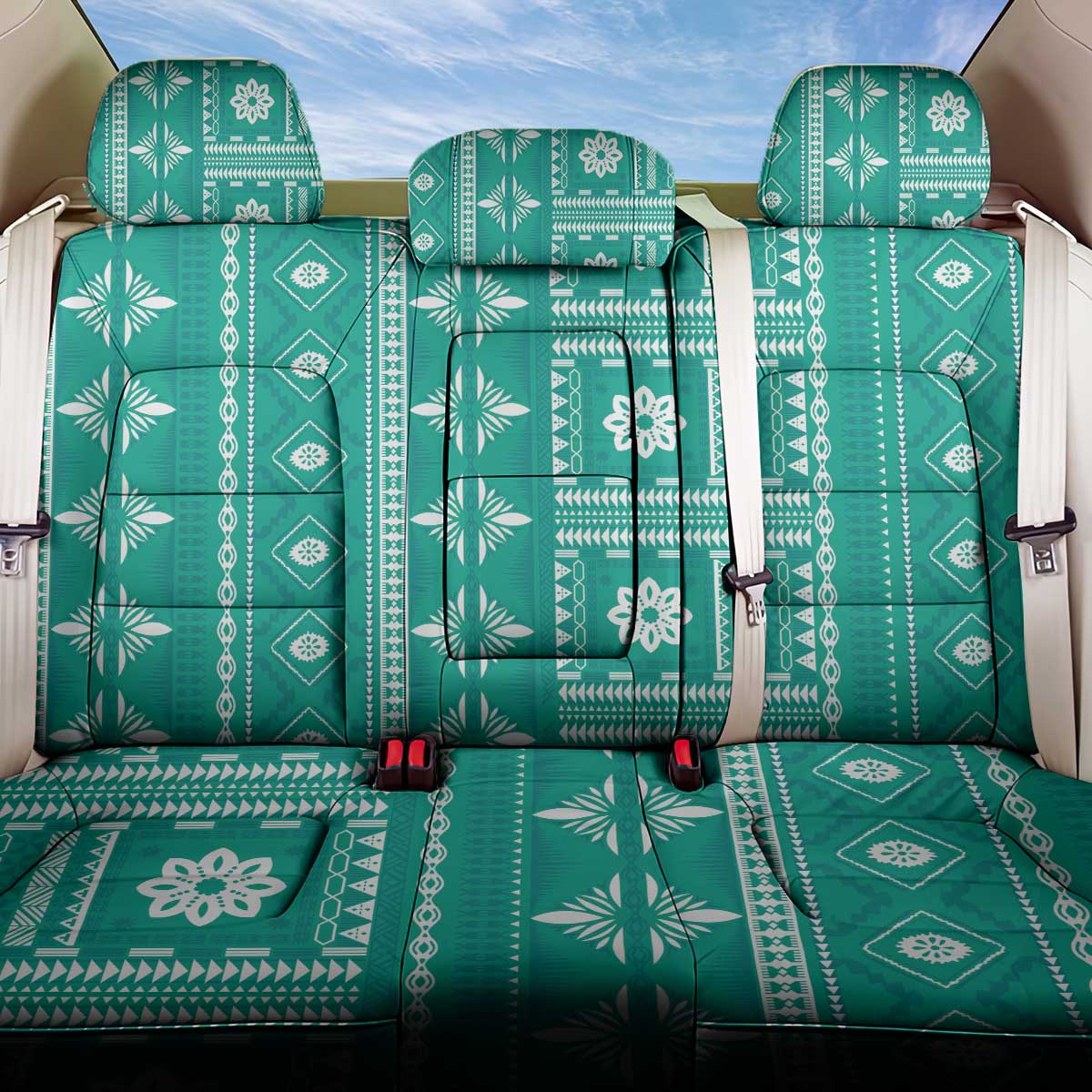 Fiji Masi All Teal Back Car Seat Cover Tapa Pattern LT01 One Size Teal - Polynesian Pride