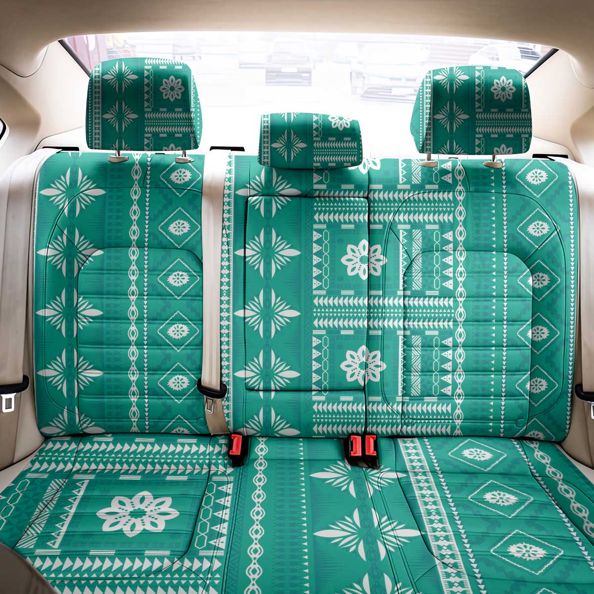 Fiji Masi All Teal Back Car Seat Cover Tapa Pattern LT01 - Polynesian Pride