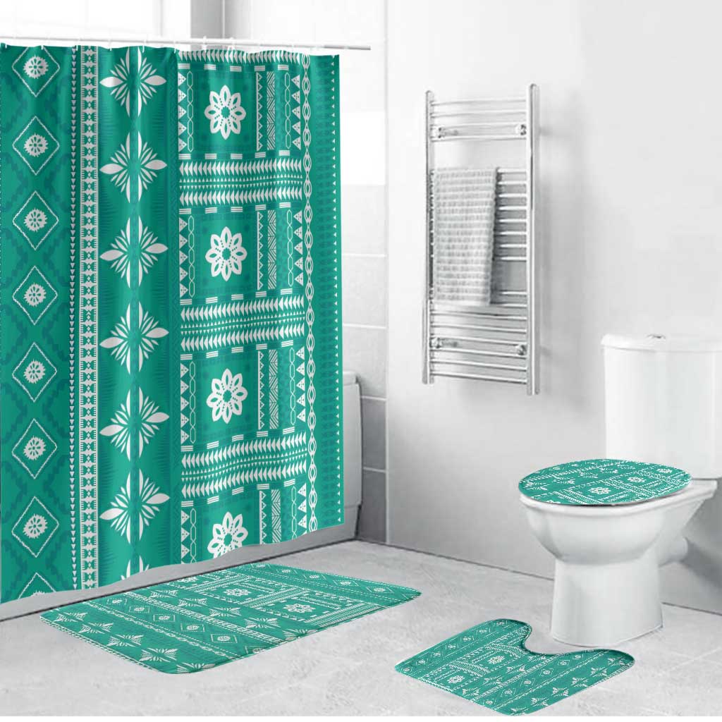Fiji Masi All Teal Bathroom Set Tapa Pattern LT01 Bathroom Set (4 pcs) Teal - Polynesian Pride