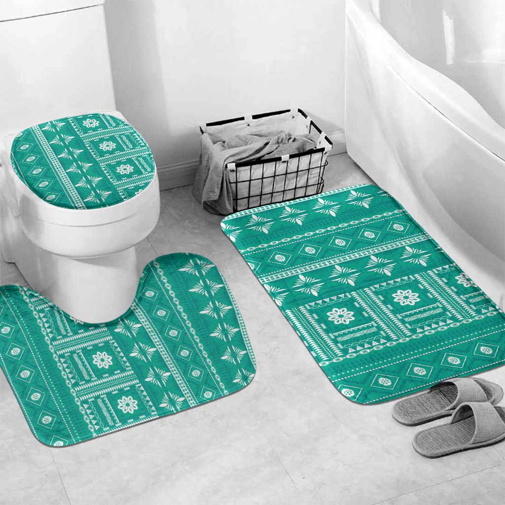 Fiji Masi All Teal Bathroom Set Tapa Pattern LT01 Mat Set Only (3 pcs) One Size Teal - Polynesian Pride