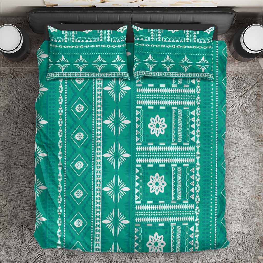 Fiji Masi All Teal Bedding Set Tapa Pattern LT01 Teal - Polynesian Pride