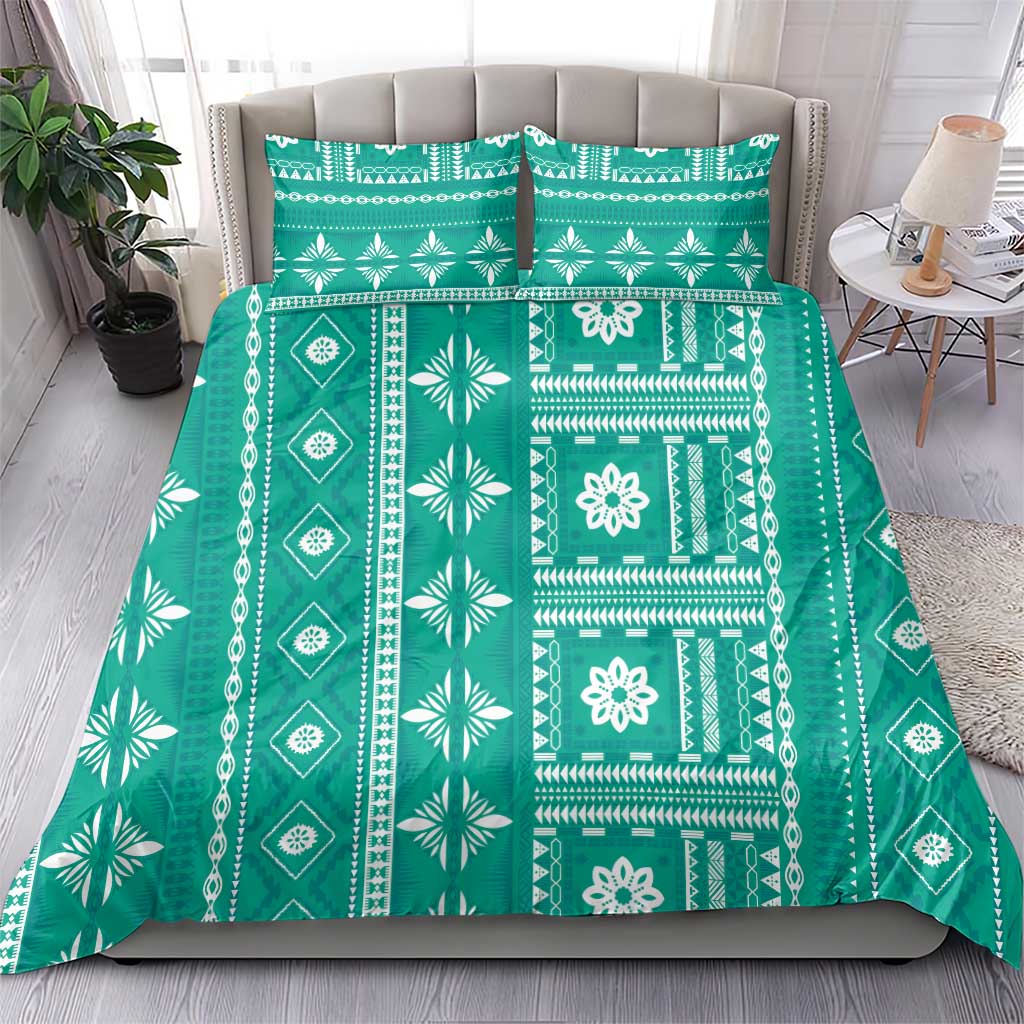 Fiji Masi All Teal Bedding Set Tapa Pattern LT01 - Polynesian Pride