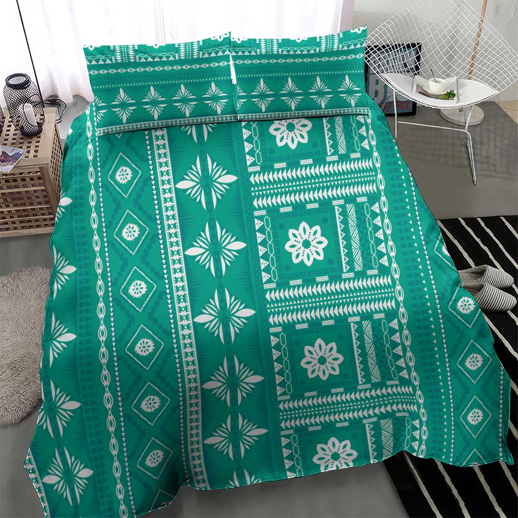 Fiji Masi All Teal Bedding Set Tapa Pattern LT01 - Polynesian Pride