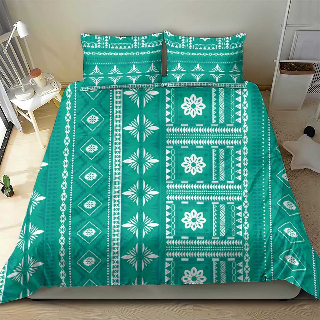 Fiji Masi All Teal Bedding Set Tapa Pattern LT01 - Polynesian Pride
