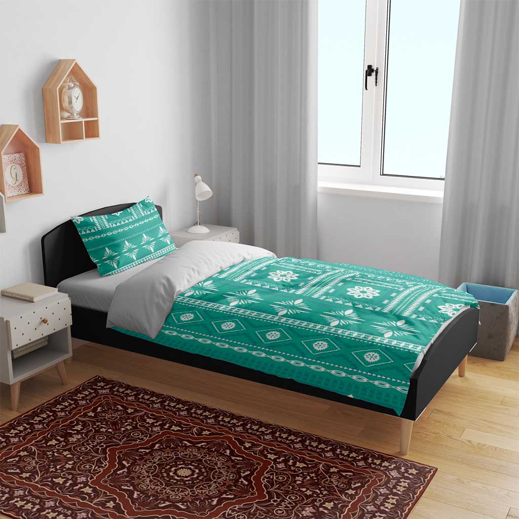 Fiji Masi All Teal Bedding Set Tapa Pattern LT01 - Polynesian Pride