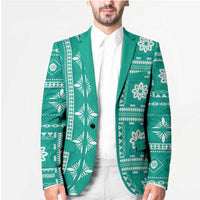 Fiji Masi All Teal Blazer Tapa Pattern LT01 - Polynesian Pride