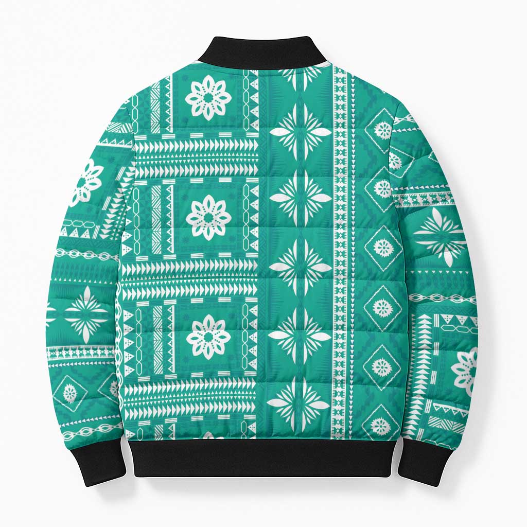 Fiji Masi All Teal Bomber Puffer Jacket Tapa Pattern LT01 - Polynesian Pride