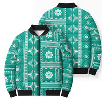 Fiji Masi All Teal Bomber Puffer Jacket Tapa Pattern LT01 - Polynesian Pride