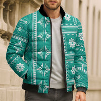 Fiji Masi All Teal Bomber Puffer Jacket Tapa Pattern LT01 - Polynesian Pride