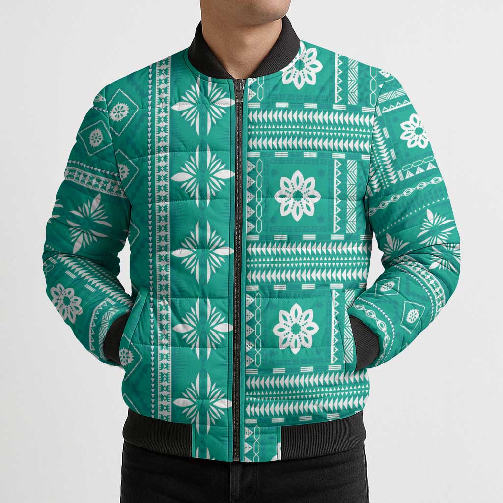 Fiji Masi All Teal Bomber Puffer Jacket Tapa Pattern LT01 - Polynesian Pride