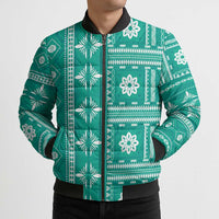 Fiji Masi All Teal Bomber Puffer Jacket Tapa Pattern LT01 - Polynesian Pride