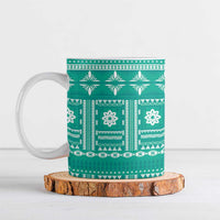 Fiji Masi All Teal Ceramic Mug Tapa Pattern LT01 Teal - Polynesian Pride