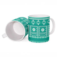 Fiji Masi All Teal Ceramic Mug Tapa Pattern LT01 - Polynesian Pride
